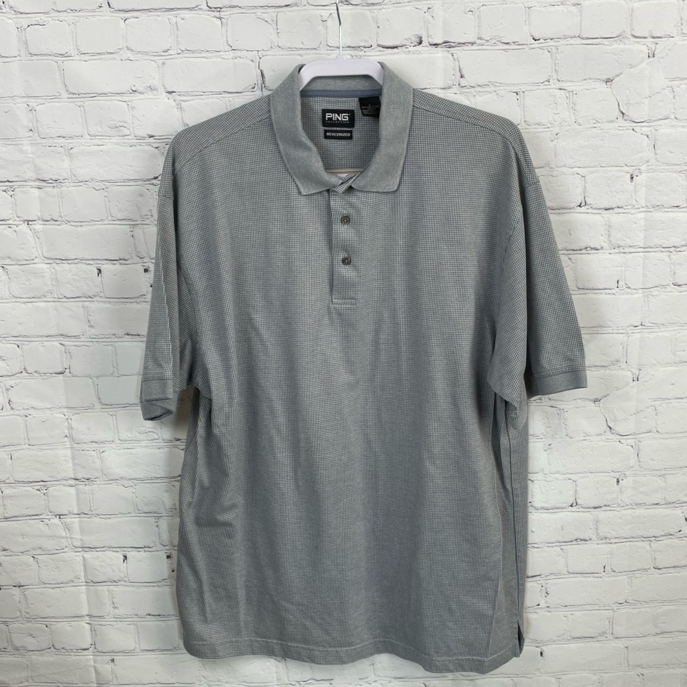 Ping Collection Men’s Golf  Polo Shirt Gray Short Sleeve Mercerized Cotton LARGE